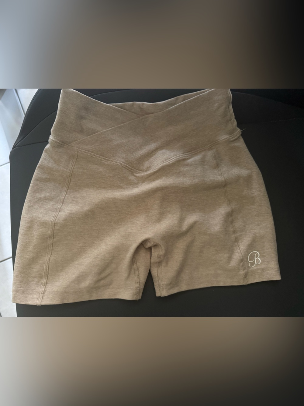 Bombshell Sportswear Beige High-Waist V-Cut Athletic Shorts - Picture 8 of 9